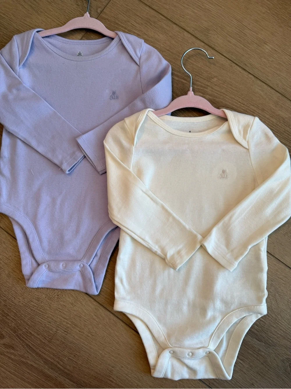 Baby GAP Long-Sleeve Bodysuits in Lavender and Cream